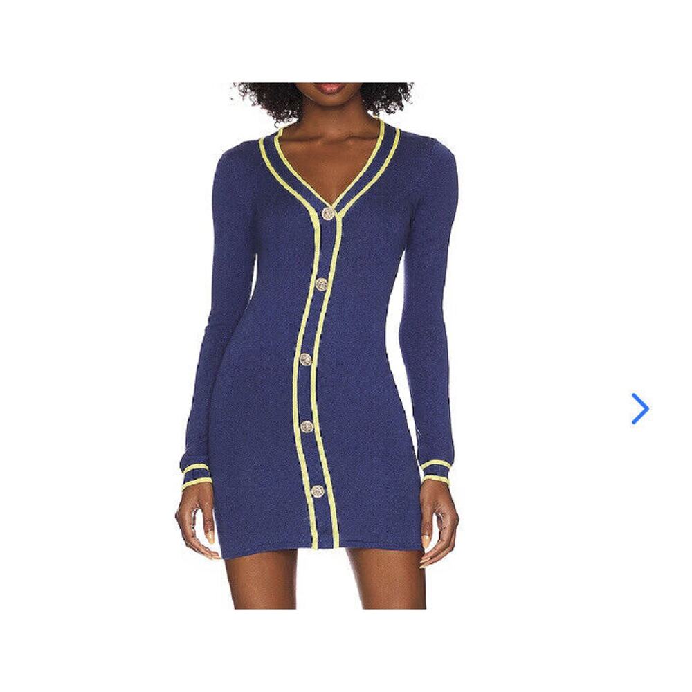 Lovers and Friends Jia Sweater Dress Blue Button Down Preppy Bodycon size XS NWT